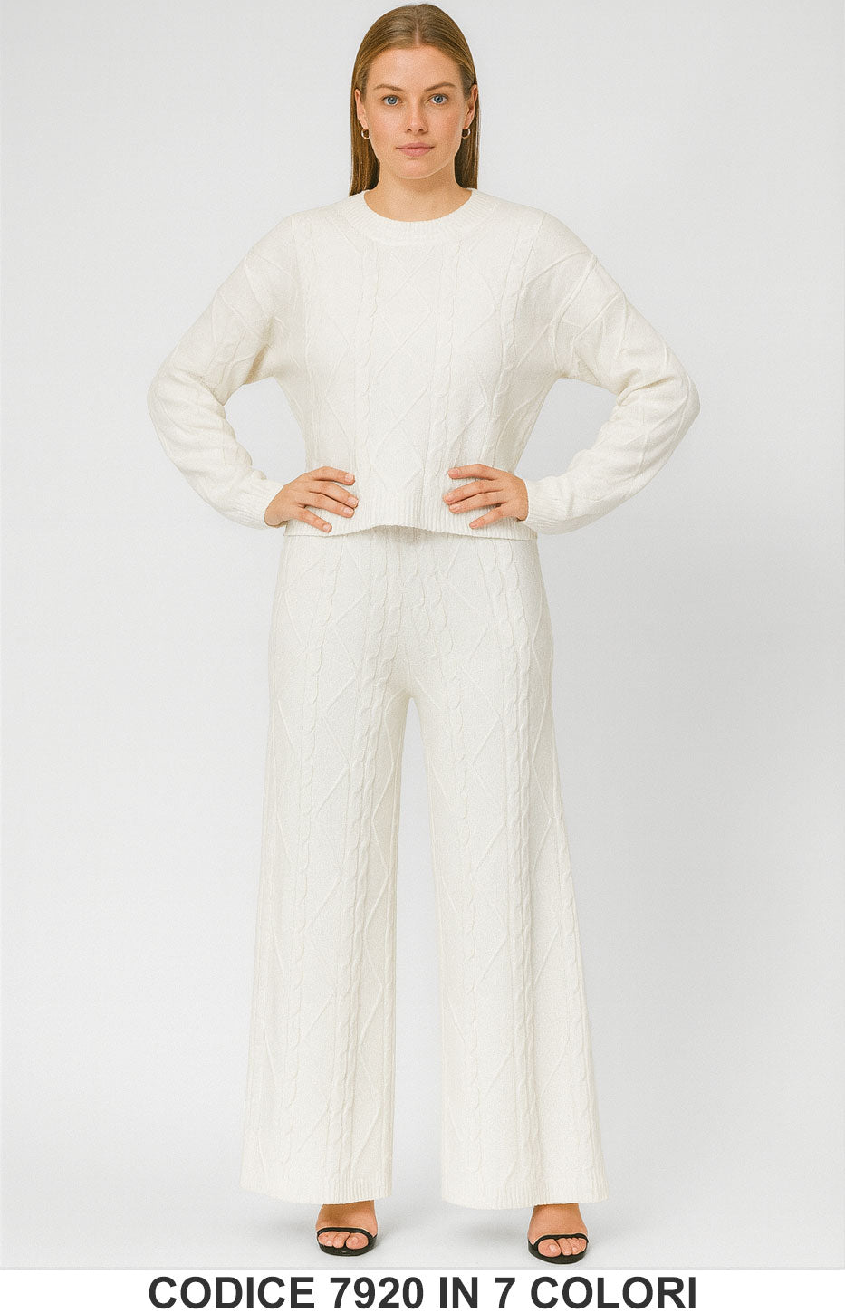 Completo maglia e pantalone a trama rombi Coordinato Morbido Caldo Tuta in 7 colori – 7920