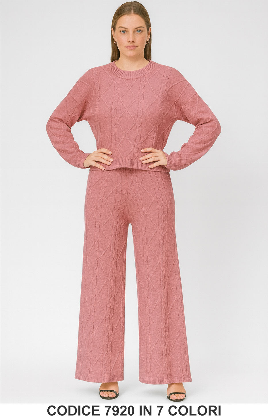 Completo maglia e pantalone a trama rombi Coordinato Morbido Caldo Tuta in 7 colori – 7920