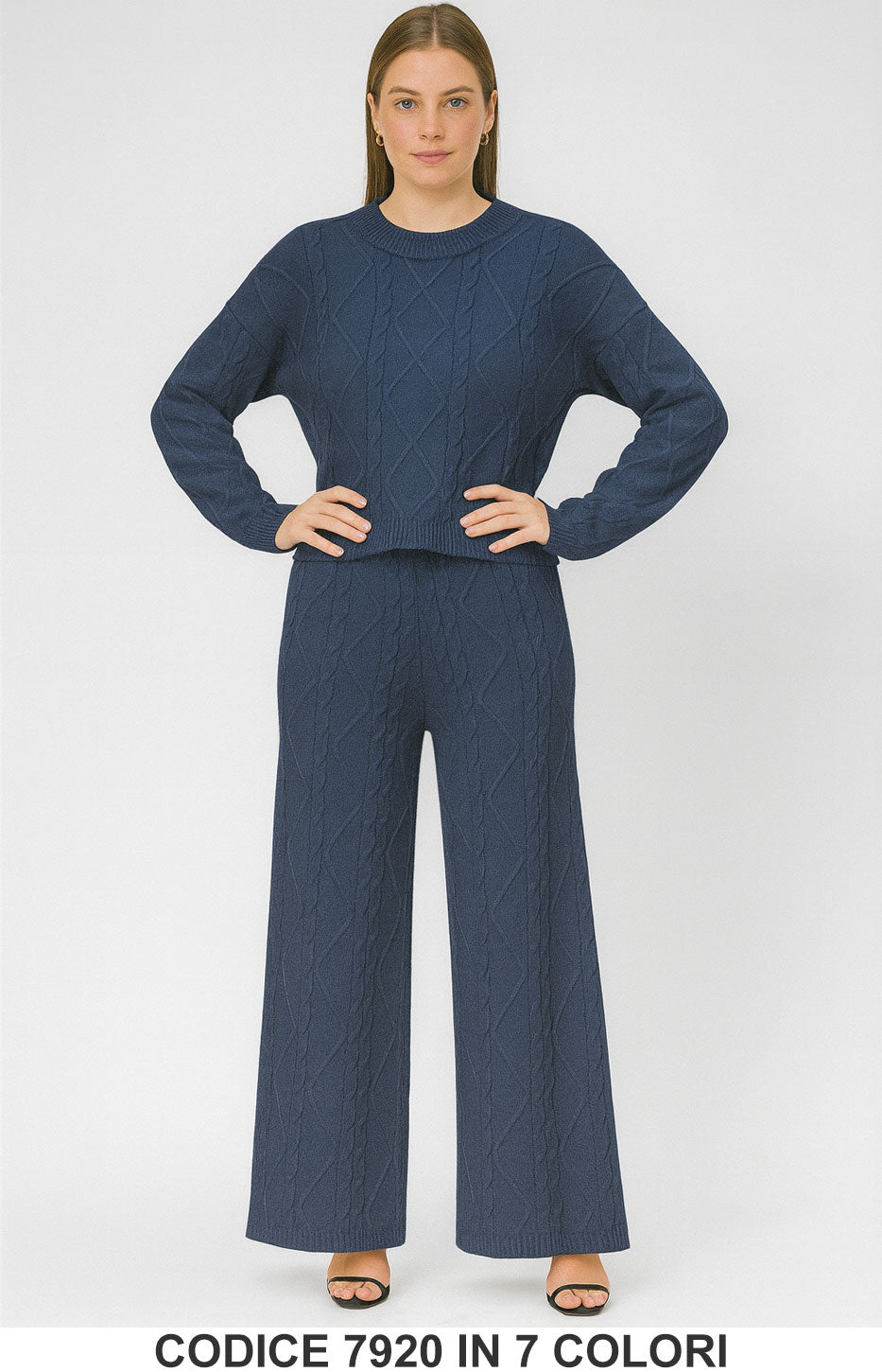 Completo maglia e pantalone a trama rombi Coordinato Morbido Caldo Tuta in 7 colori – 7920