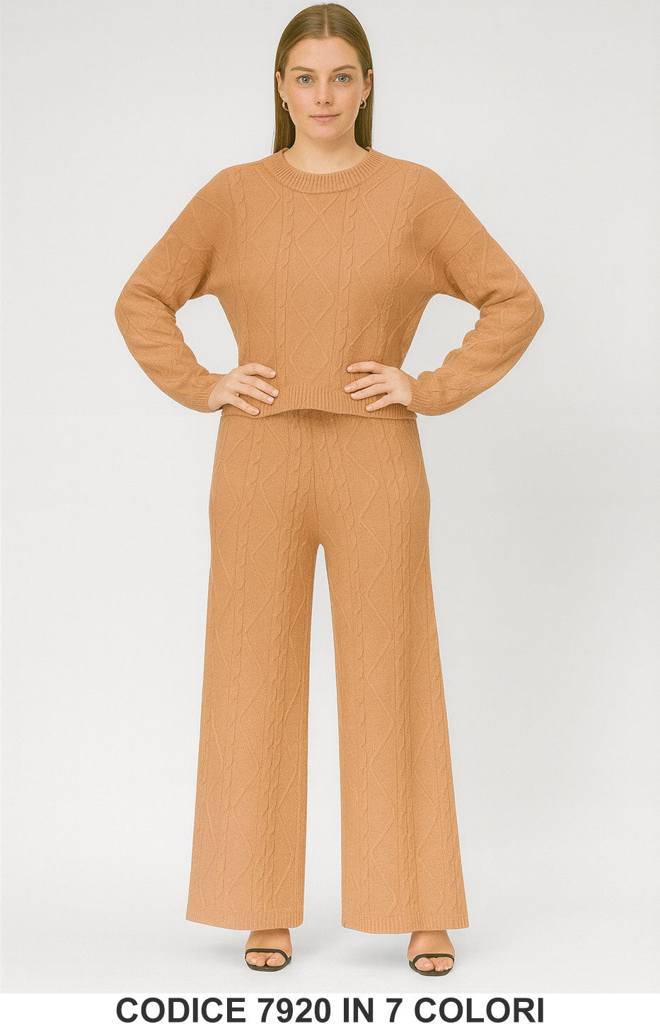 Completo maglia e pantalone a trama rombi Coordinato Morbido Caldo Tuta in 7 colori – 7920