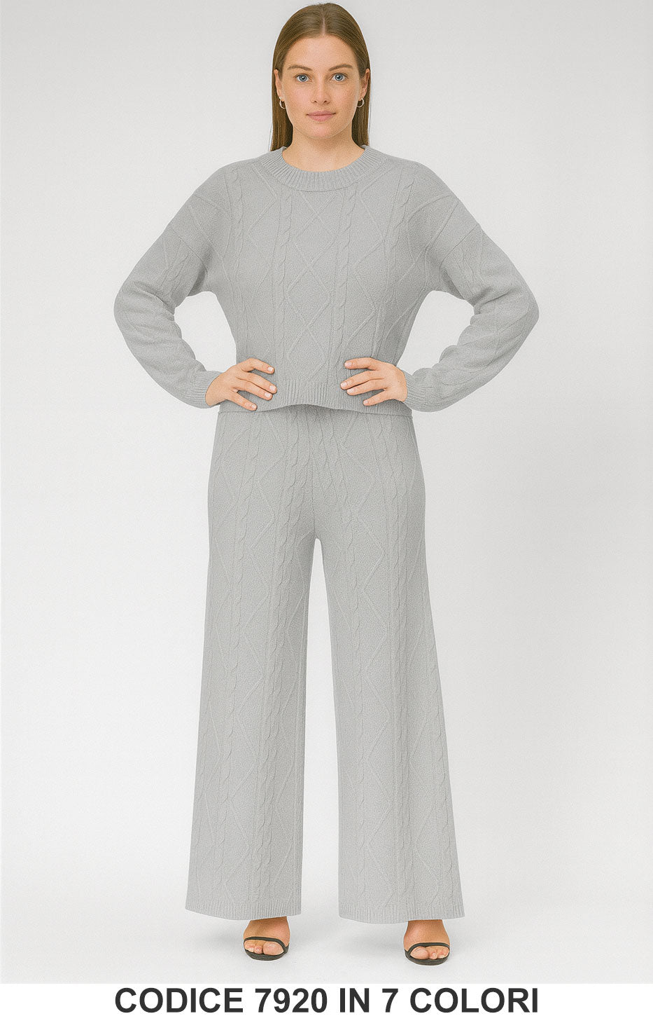 Completo maglia e pantalone a trama rombi Coordinato Morbido Caldo Tuta in 7 colori – 7920