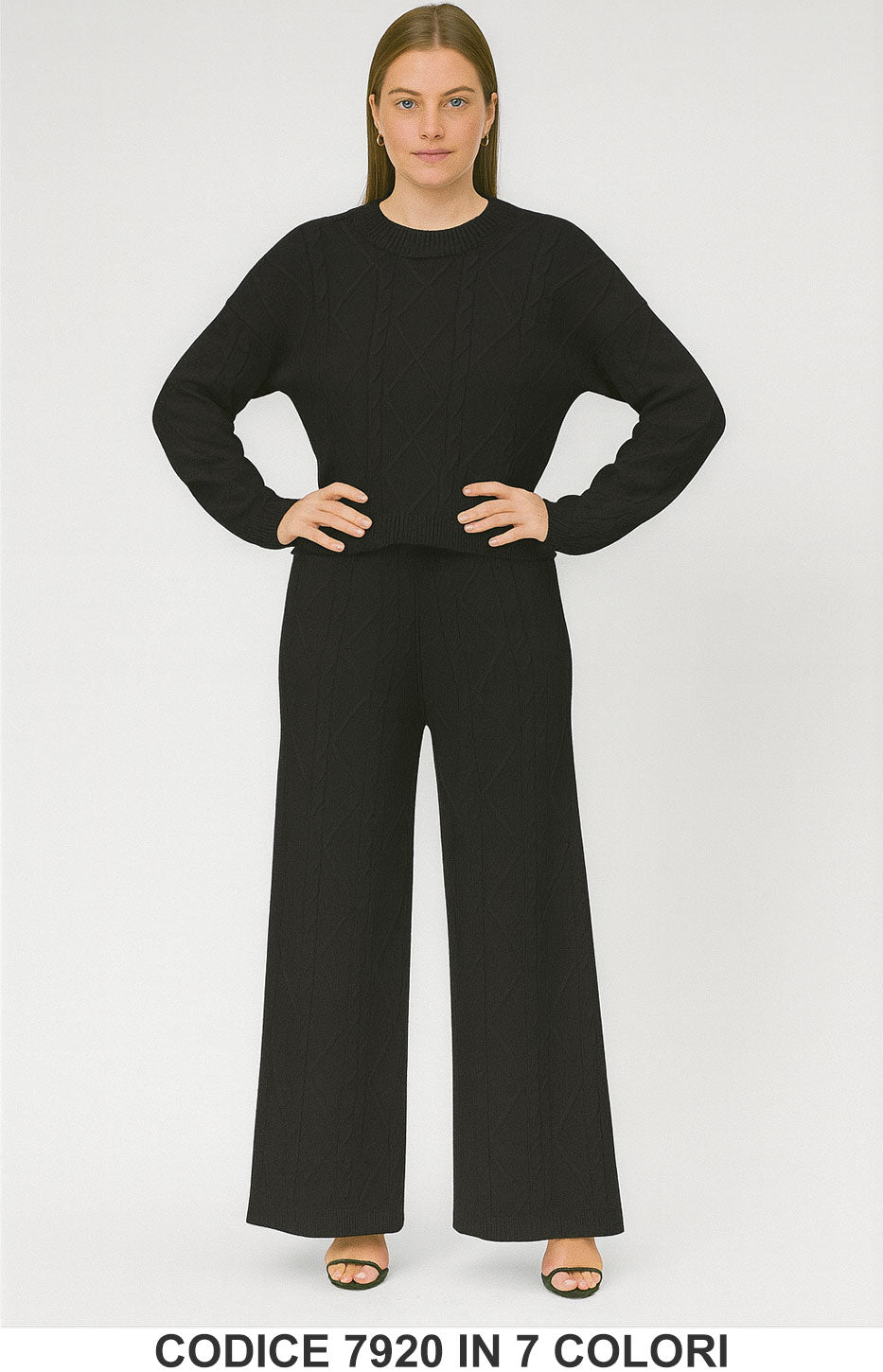 Completo maglia e pantalone a trama rombi Coordinato Morbido Caldo Tuta in 7 colori – 7920