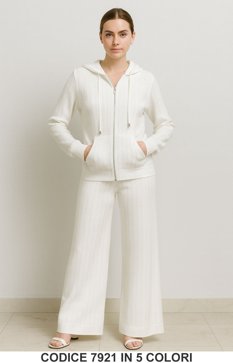 Completo in maglia luccicante con cappuccio e zip Felpa Cappuccio Pantalone Tuta Fashion in 5 colori – 7921