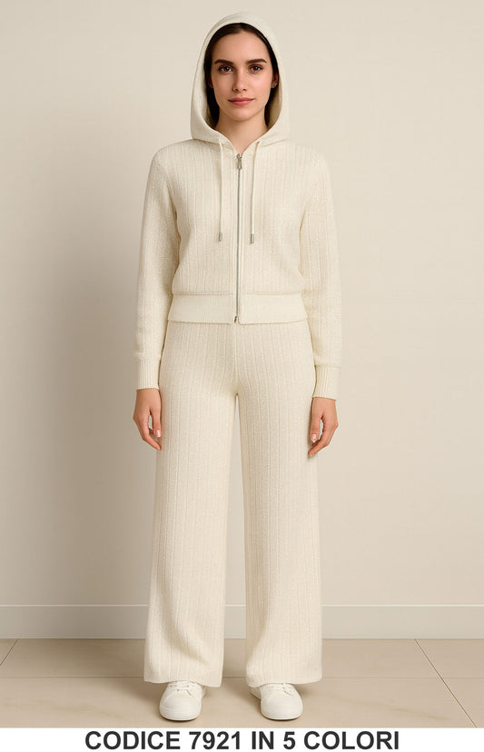 Completo in maglia luccicante con cappuccio e zip Felpa Cappuccio Pantalone Tuta Fashion in 5 colori – 7921