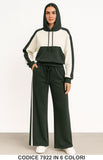 Completo sporty-chic con Felpa cappuccio bicolore Pantalone Righe Tuta Sportiva in 6 colori – 7922