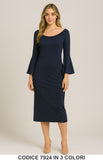 Abito midi elegante con maniche a campana Vestito Lungo Evento Fashion in 3 Colori – 7924
