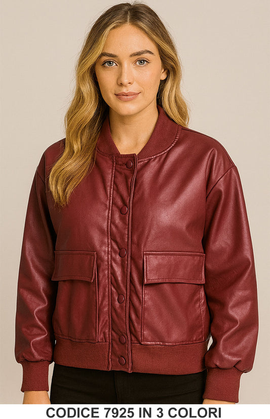 Giubbotto effetto pelle con tasconi Giacca ecopelle Elegante Casual in 3 Colori – 7925
