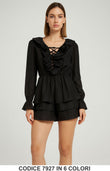Completo blusa a balze con shorts coordinati Coordinato Maglia Lunga Elegante Serata in 6 colori – 7927