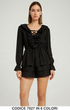 Completo blusa a balze con shorts coordinati Coordinato Maglia Lunga Elegante Serata in 6 colori – 7927