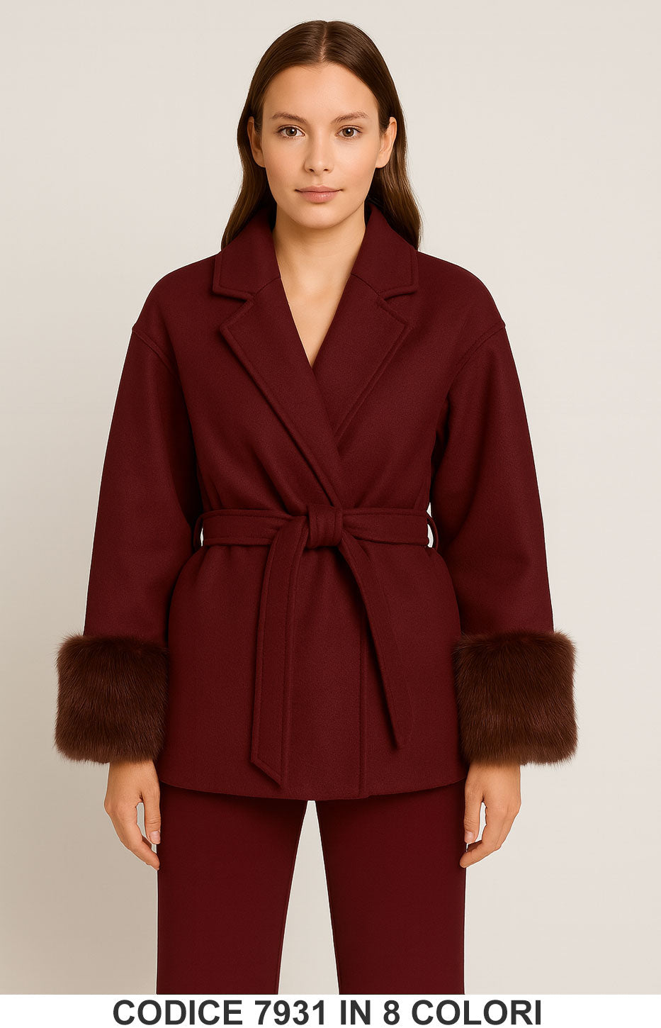 Giacca corta con cintura e polsini in eco pelliccia Giubbotto Elegante Fashion in 8 colori – 7931
