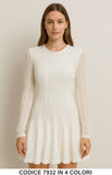Vestito corto in pizzo con maniche lunghe e balza svasata Abito Romantico in 4 colori – 7932