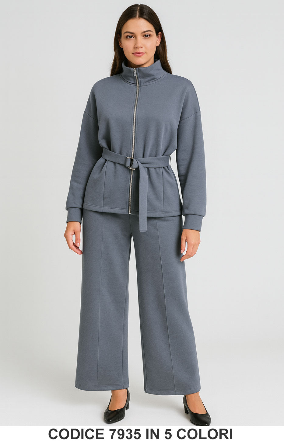 Completo Donna con Giacca Cinta e Pantalone Palazzo Coordinato Casual in 5 Colori – 7935