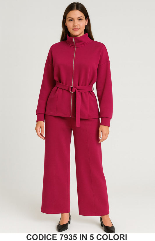 Completo Donna con Giacca Cinta e Pantalone Palazzo Coordinato Casual in 5 Colori – 7935