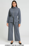 Completo Donna con Giacca Cinta e Pantalone Palazzo Coordinato Casual in 5 Colori – 7935