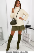 Completo Casual Maglia Felpa Collo Alto Vestito Lungo Pizzo Merletto Coordinato Elegante in 3 Colori - 7939