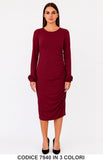 Abito Midi con Arricciatura e Maniche a Fiore Vestito Elegante Casual in 3 Colori – 7940