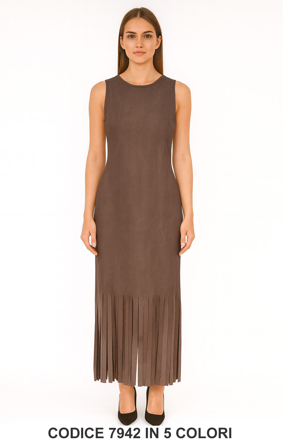 Abito Lungo con Frange sul Fondo Vestito Elegante Casual Evento in 5 Colori – 7942