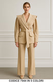 Completo elegante giacca con spalline plissettate e cintura pantalone a palazzo Tailleur in 5 colori – 7944