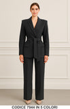 Completo elegante giacca con spalline plissettate e cintura pantalone a palazzo Tailleur in 5 colori – 7944