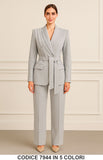 Completo elegante giacca con spalline plissettate e cintura pantalone a palazzo Tailleur in 5 colori – 7944