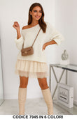 Completo Donna Maglia Oversize + Vestito Smanicato con Gonna in Tulle e Pizzo in 6 Colori – 7945