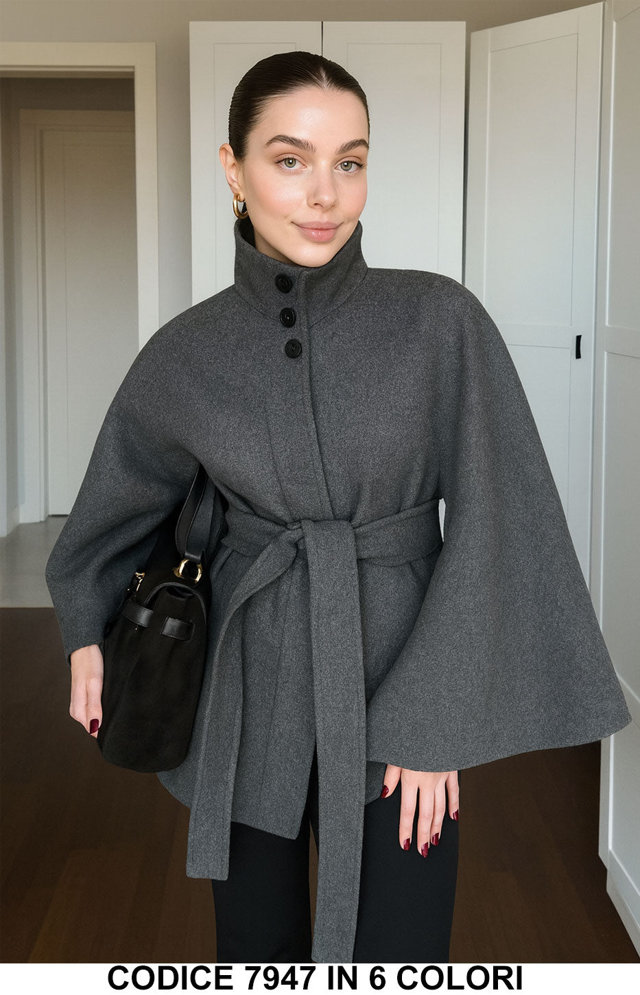 Cappotto Cappa Donna Elegante con Bottoni e Cintura Mantella Casual Chic in 6 Colori – 7947