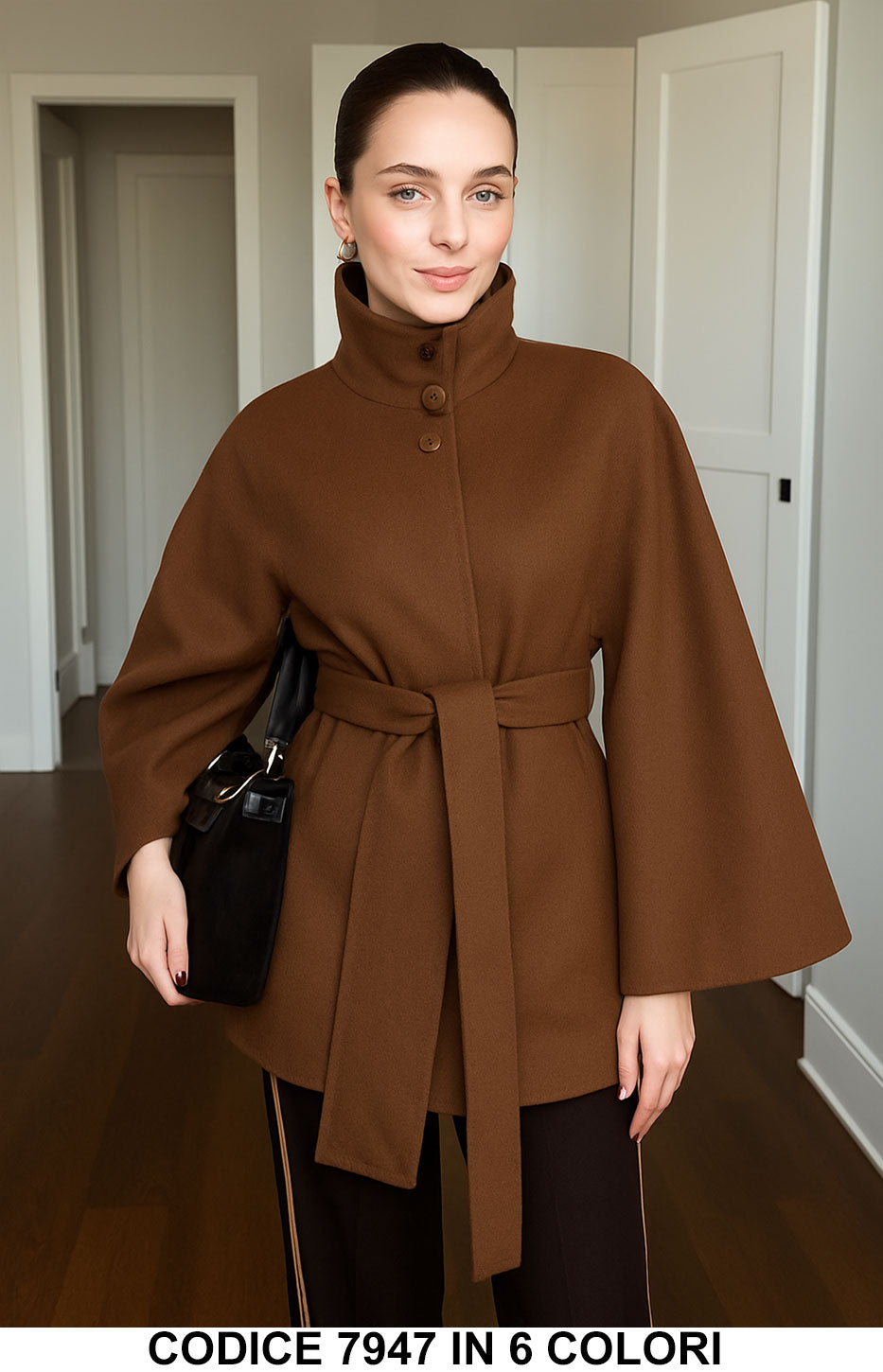 Cappotto Cappa Donna Elegante con Bottoni e Cintura Mantella Casual Chic in 6 Colori – 7947