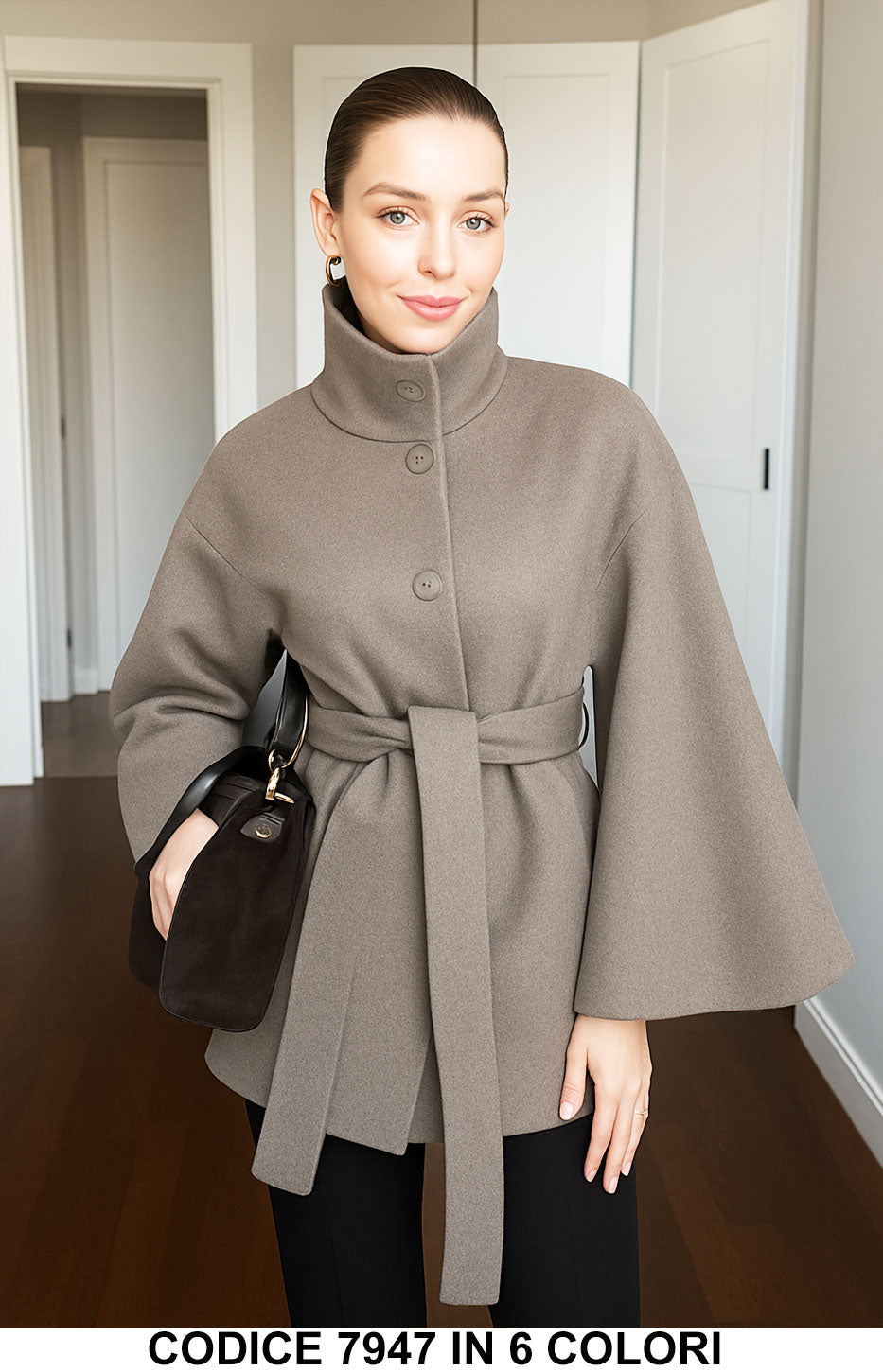 Cappotto Cappa Donna Elegante con Bottoni e Cintura Mantella Casual Chic in 6 Colori – 7947