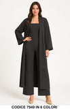 Completo Donna 3 Pezzi Top + Pantalone Palazzo + Kimono Lungo in Scuba Viscosa Felpato in 6 Colori – 7949
