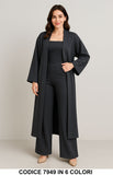 Completo Donna 3 Pezzi Top + Pantalone Palazzo + Kimono Lungo in Scuba Viscosa Felpato in 6 Colori – 7949
