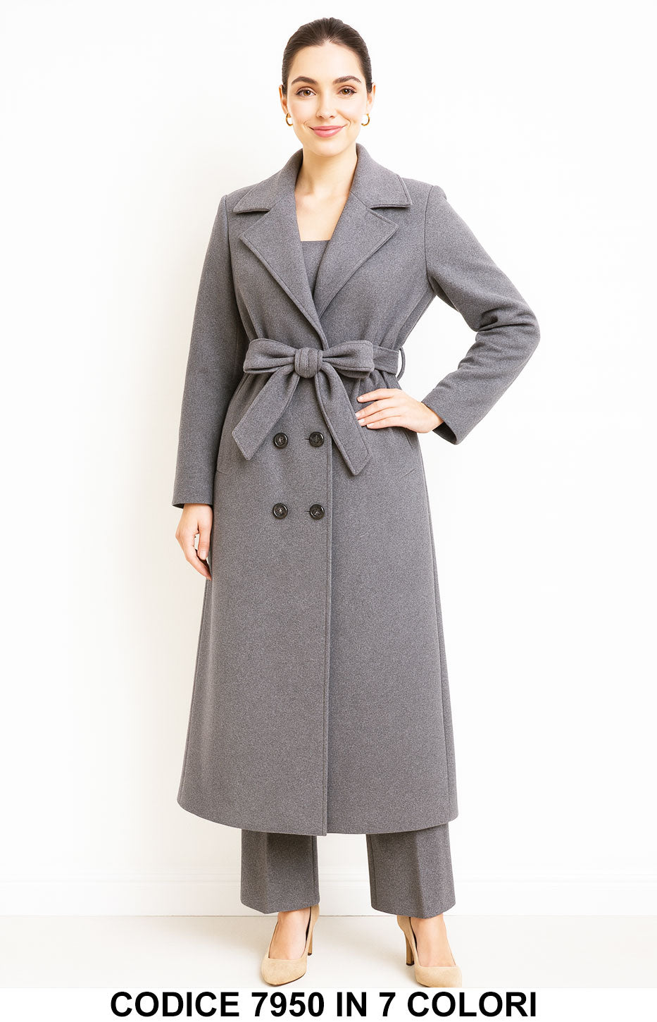 Cappotto Lungo Doppiopetto con Cintura Elegante Fashion in 7 Colori – 7950