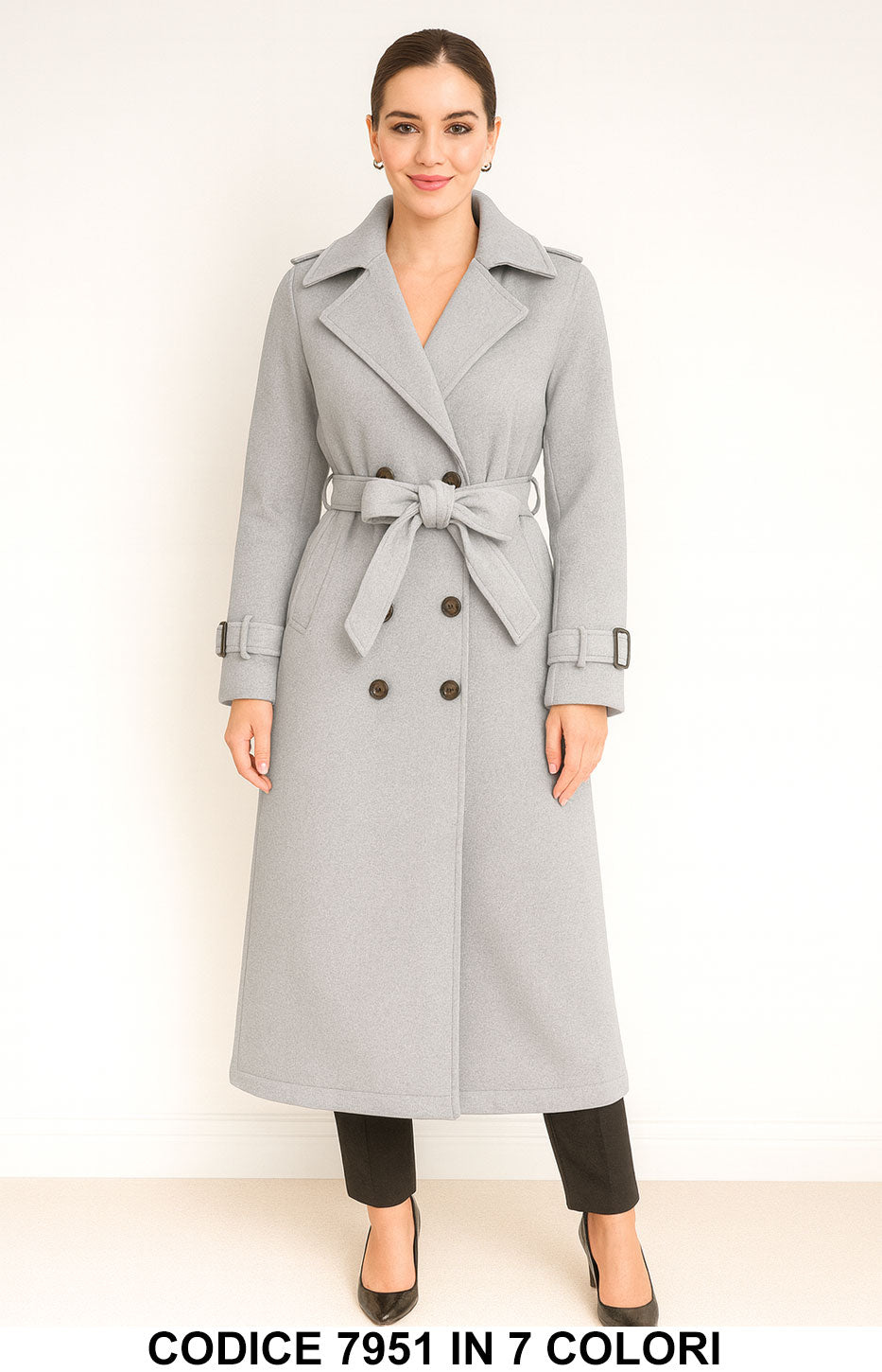 Cappotto Lungo Elegante Doppiopetto con Cintura Trench Fashion Chic Casual In 7 Colori – 7951
