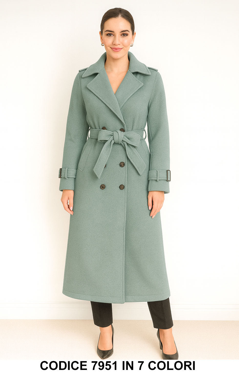 Cappotto Lungo Elegante Doppiopetto con Cintura Trench Fashion Chic Casual In 7 Colori – 7951