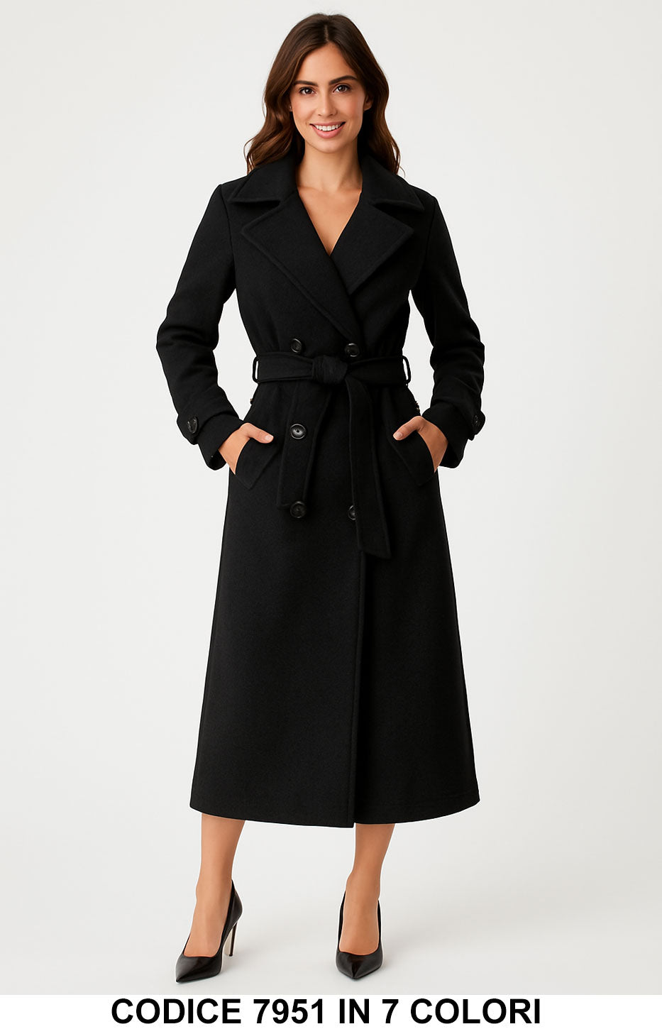 Cappotto Lungo Elegante Doppiopetto con Cintura Trench Fashion Chic Casual In 7 Colori – 7951