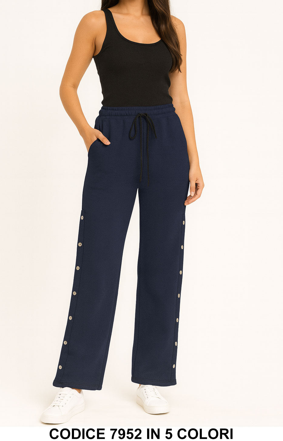 Pantalone Donna Felpato con Bottoni Laterali Pantaloni Donna Ragazze in 5 Colori – 7952