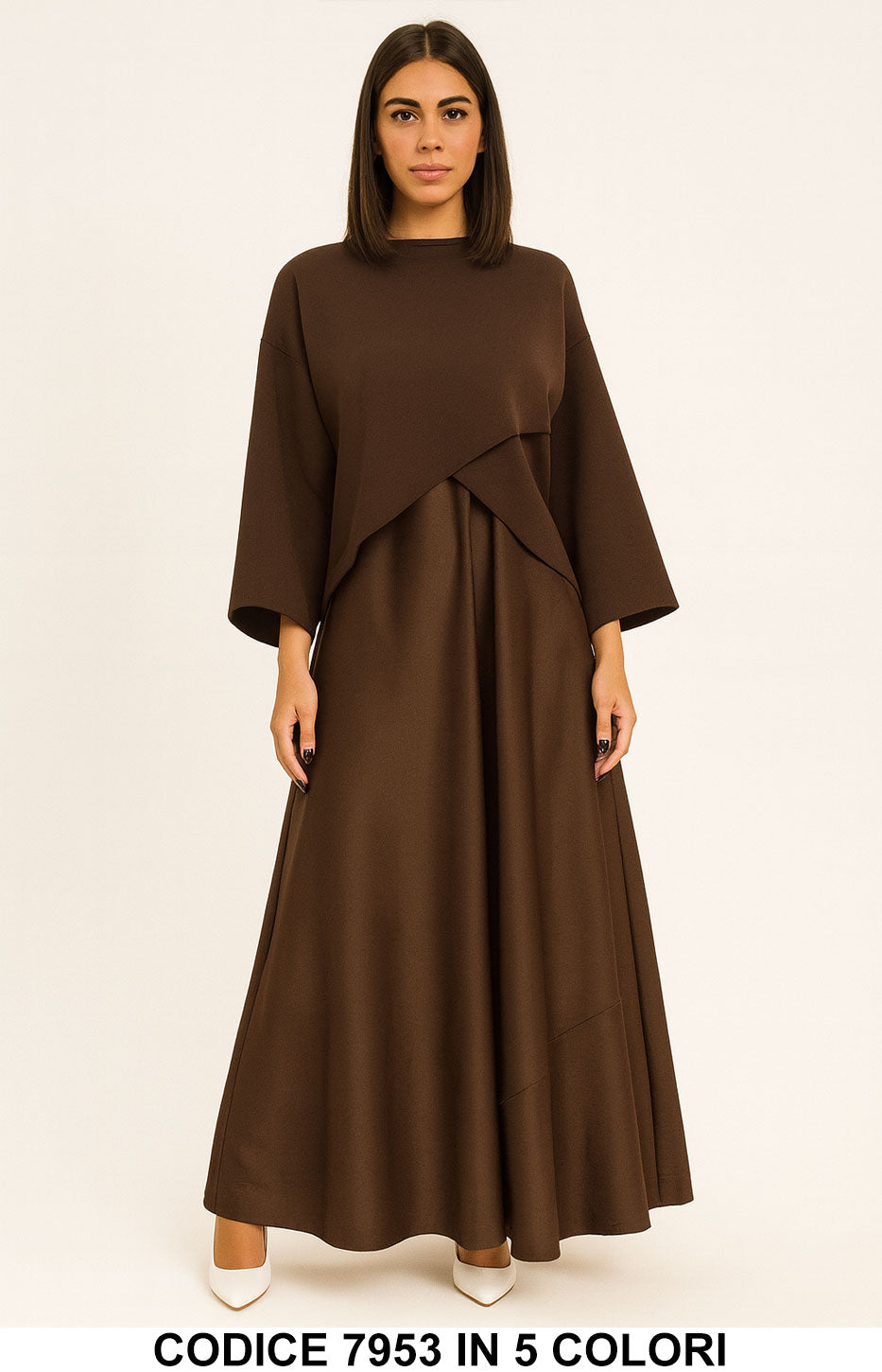 Completo Lungo con Maxi Felpa Asimmetrica e Gonna Svasata Coordinato Elegante in 5 Colori – 7953