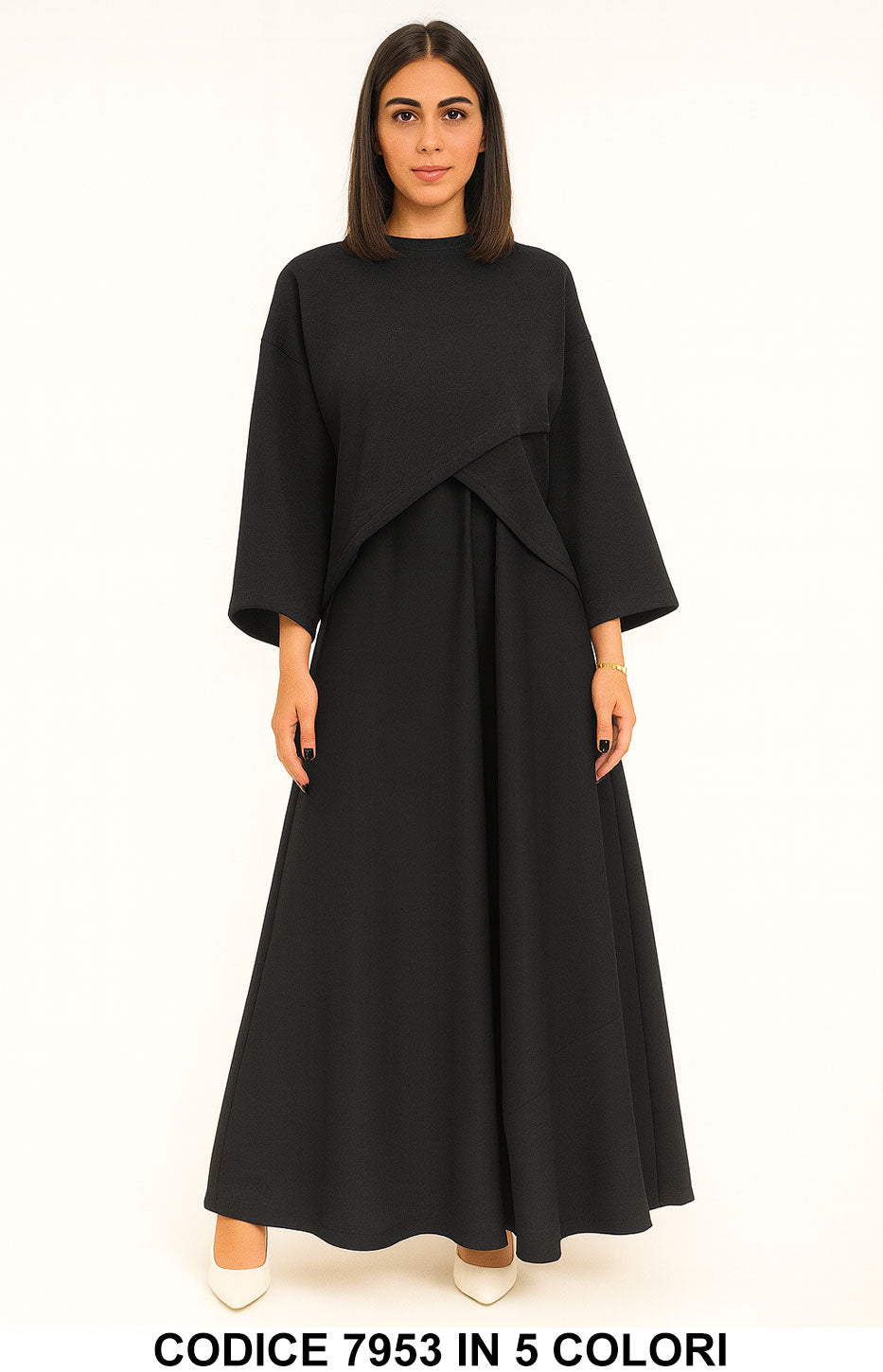 Completo Lungo con Maxi Felpa Asimmetrica e Gonna Svasata Coordinato Elegante in 5 Colori – 7953