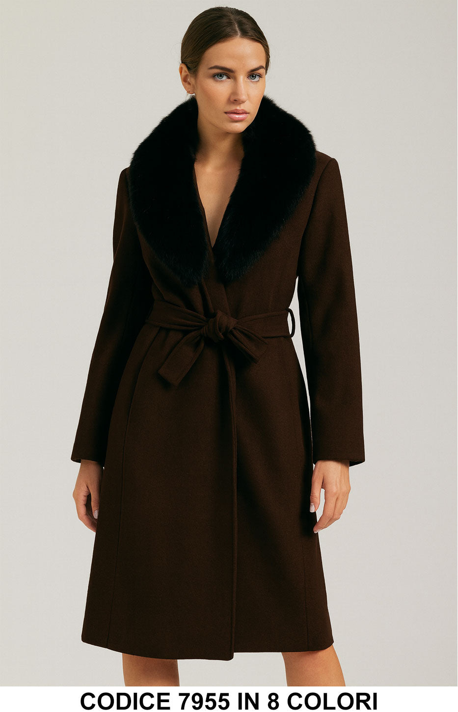 Cappotto con collo in ecopelliccia e cintura Fashion Elegante Capospalla in 8 colori – 7955