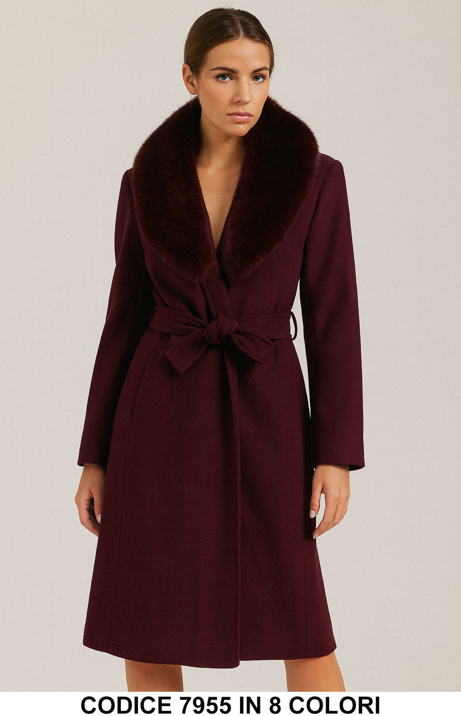 Cappotto con collo in ecopelliccia e cintura Fashion Elegante Capospalla in 8 colori – 7955
