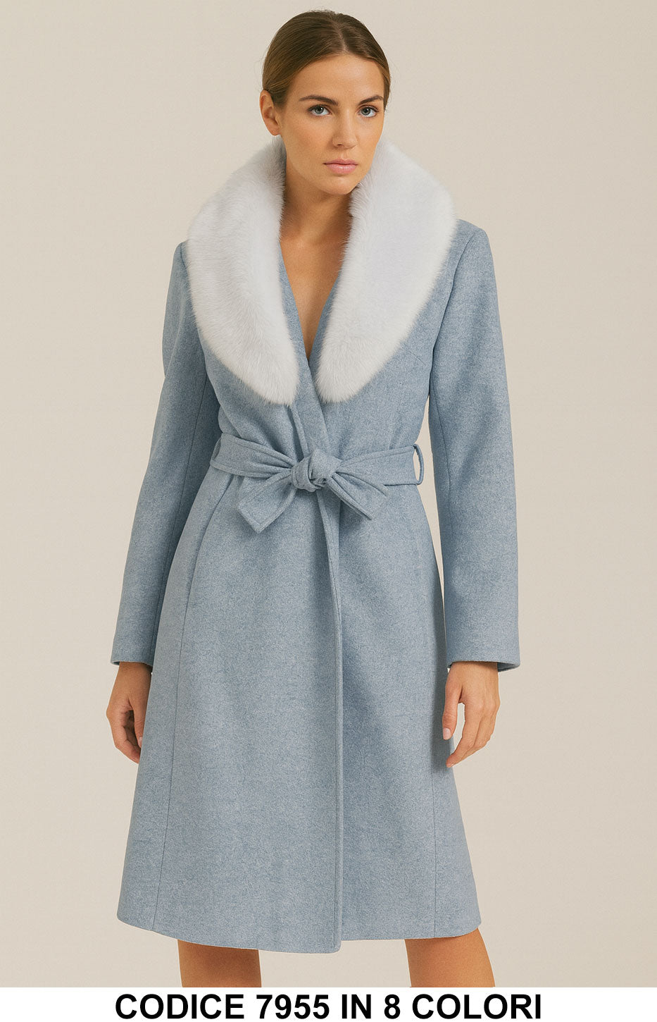 Cappotto con collo in ecopelliccia e cintura Fashion Elegante Capospalla in 8 colori – 7955