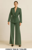 Tailleur Gessato Giacca + Pantalone Palazzo Completo Elegante con Cintura Coordinato in 7 colori – 7956