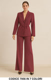 Tailleur Gessato Giacca + Pantalone Palazzo Completo Elegante con Cintura Coordinato in 7 colori – 7956
