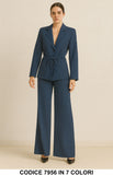 Tailleur Gessato Giacca + Pantalone Palazzo Completo Elegante con Cintura Coordinato in 7 colori – 7956
