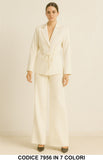 Tailleur Gessato Giacca + Pantalone Palazzo Completo Elegante con Cintura Coordinato in 7 colori – 7956