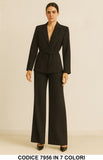 Tailleur Gessato Giacca + Pantalone Palazzo Completo Elegante con Cintura Coordinato in 7 colori – 7956