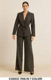 Tailleur Gessato Giacca + Pantalone Palazzo Completo Elegante con Cintura Coordinato in 7 colori – 7956