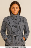 Cappotto Corto Fantasia Astratta con Cintura Giubbotto Collo Alto Fashion in 6 colori – 7959