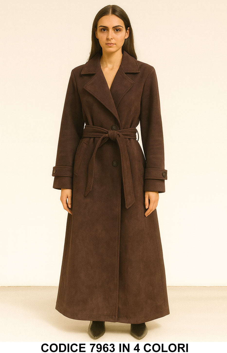 Cappotto Lungo Effetto Dainetto con Cintura Capospalla Morbido Elegante in 4 colori – 7963