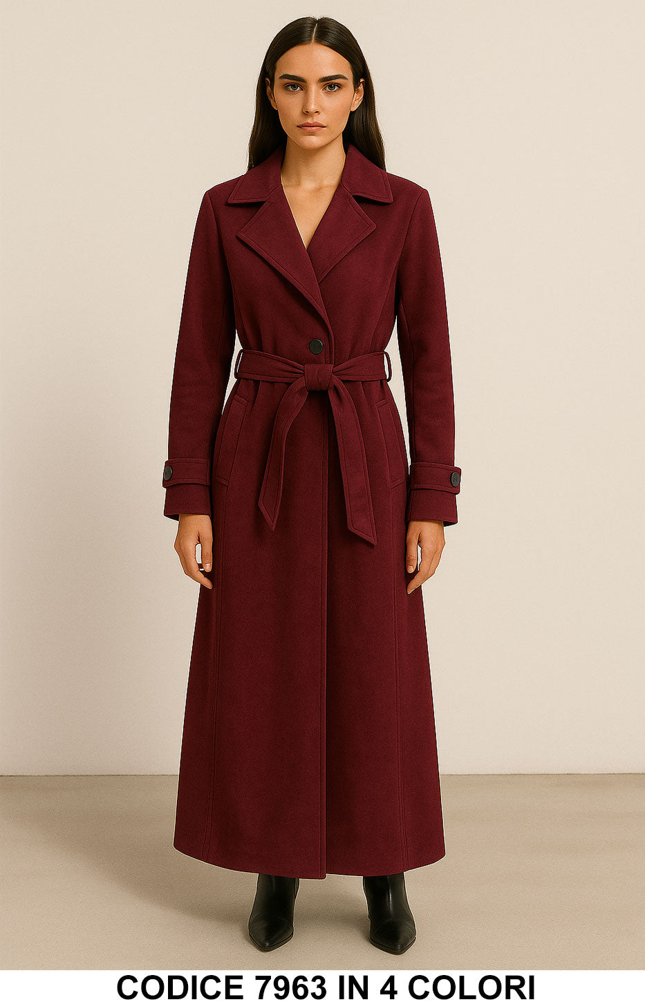Cappotto Lungo Effetto Dainetto con Cintura Capospalla Morbido Elegante in 4 colori – 7963