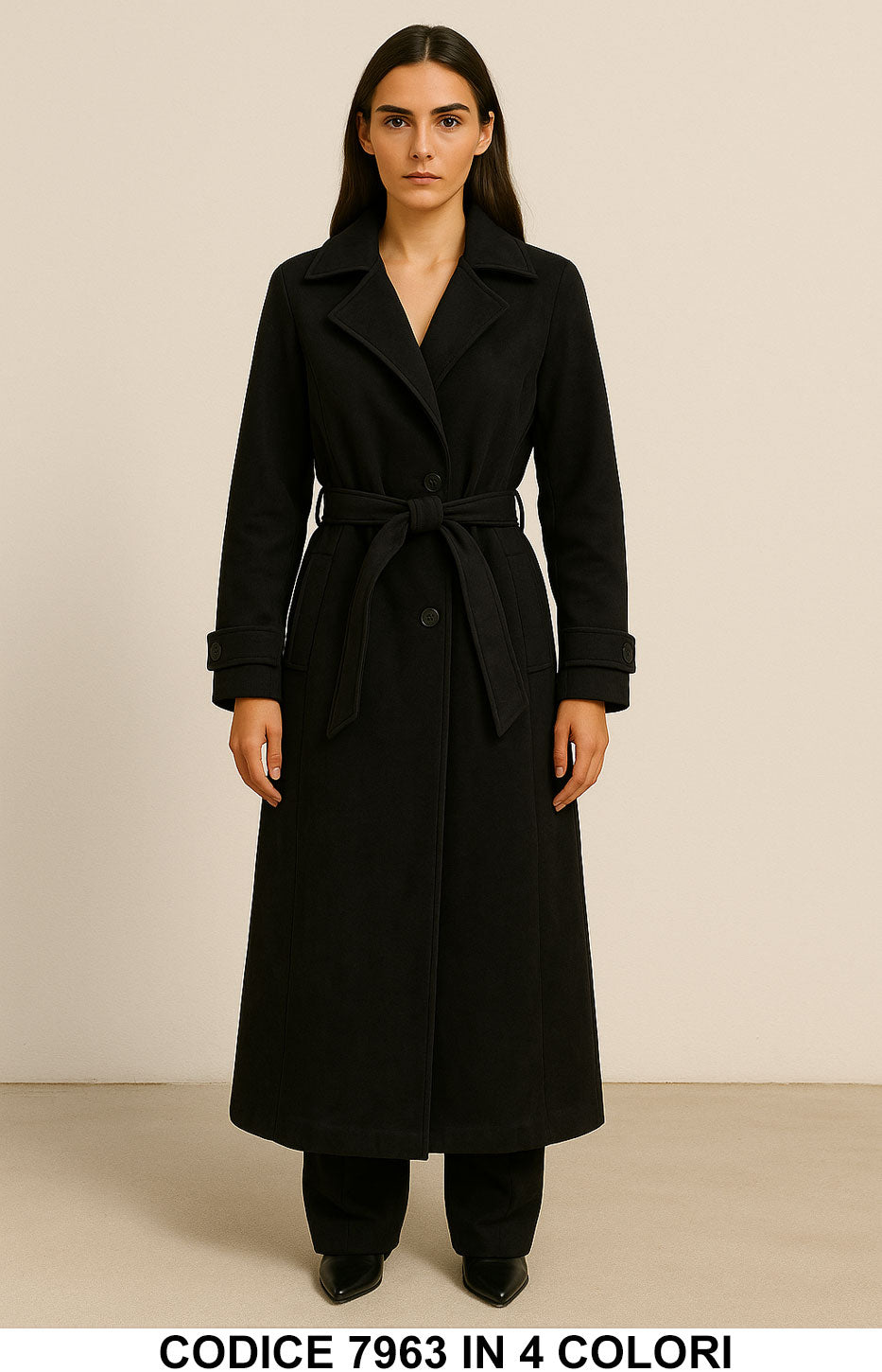 Cappotto Lungo Effetto Dainetto con Cintura Capospalla Morbido Elegante in 4 colori – 7963